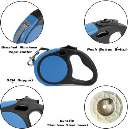 Dual Retractable Dog Leash Small Breed (Up to 44 Lbs Each) - 18.5 FT Extendable Double Headed Pet Leash with Poop Bags, Non Slip Grip - One Button Break & Lock, 360° Tangle-Free (Blue, Medium) - Image 3