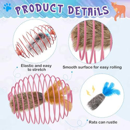 Jecery 5 Pcs Cat Toys Spring,Feathered Radish,Multicolor - Image 3