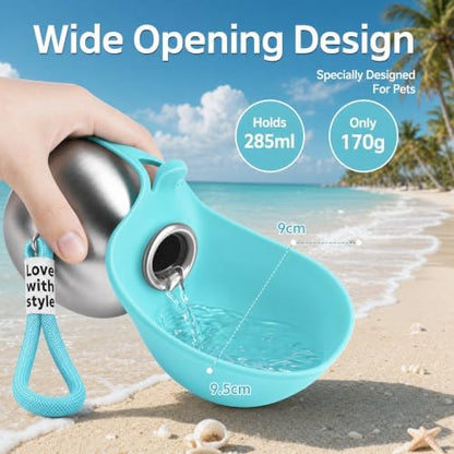 2 in 1 Portable Dog Water Bottle, 2026 New 10oz Spherical Stainless Steel Pet Bottle with Silicone Foldable Bowl,No-Spill Leak-Proof Design,Dog Water Bottle for Walking,Hiking & Travel & Camping-Blue - Image 5