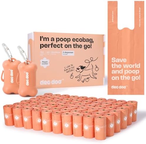 Deo Doo Dog Poop Bags with Handles, 720 Bags, 2 Dispensers, Peach Scented by DeoDoo