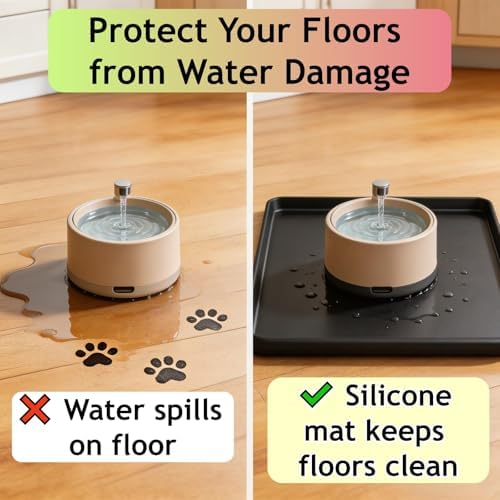 18.5x11 Silicone Mat for Pet Bowls and Water Fountains, Black - Image 3