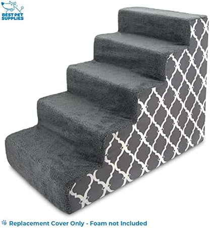 Best Pet Supplies Foam Pet Steps Cover for Small Dogs and Cats, Portable Ramp Stairs for Couch, Sofa, and High Bed Climbing (Cover Only) - Gray Lattice, 5-Step (Cover Only) - Image 2