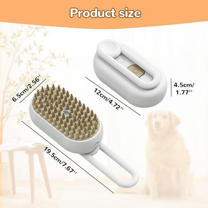 Pet Steam Groomer Comb,2024 Upgraded 3 in 1 Cat Steam Brush Pet Hair Steamy Brushes,Grooming Comb Tool for Pets Hair Removal with Steam for Massage Cleaning Shedding (Khaki, Long)