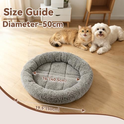 LESYPET Round Cat Bed for Cats Small Dogs, 19'' W×2'' H Cat Donut Beds for Indoor Cats Raised Pillow Pet Mat Non-Slip Bottom Machine Washable, Grey - Image 6