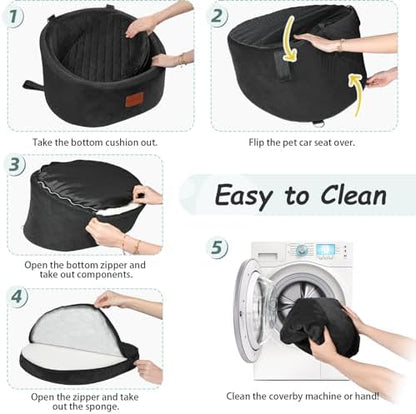 Lealchum Dog Car Seat for Small Dogs Up to 30 Lbs,Ultra Soft Fabric Fill in Comfy Memory Foam,Happy Pet Ride,2 Safety Dog Leashes,Fully Detachable and Washable,Anti Slip Base(Black) - Image 6