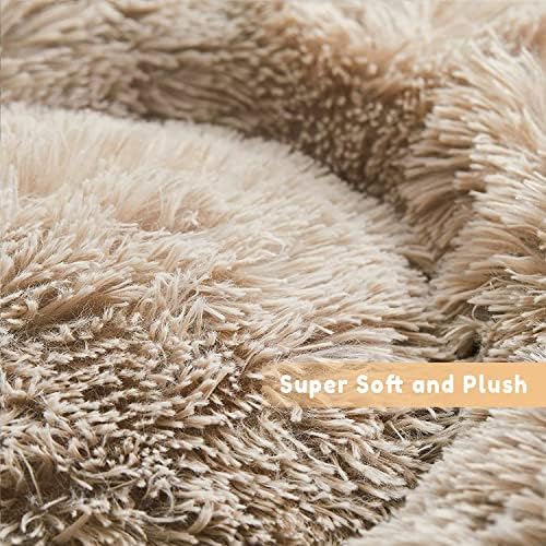 Cat Beds for Indoor Cats - Cat Bed Washable 20 inches, Dog Beds for Small Medium Dogs, Anti Anxiety Round Fluffy Plush Faux Fur Pet Bed, Thick Bottom (Light Brown, Medium) - Image 2