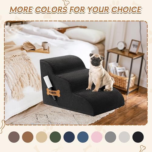Romrol Dog Stairs Ramp for Beds Couches, Extra Wide Pet Steps with Durable Non-Slip Waterproof Fabric Cover, Dog Slope Stairs for Small Dogs and Cats or Pets Friendly, 3-Tiers, 13 Inch,Black - Image 6