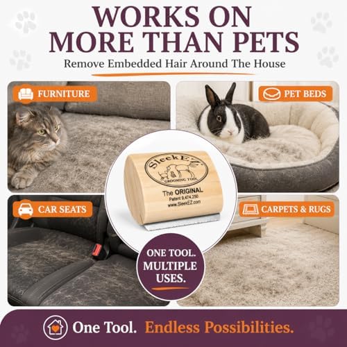 SleekEZ Cat Brush for Shedding - Deshedding Brush for Cats - Patented Grooming Tool for Removing Loose Fur, Undercoat & Hair - Made in USA - Works on Short, Medium & Long Coats - Image 5