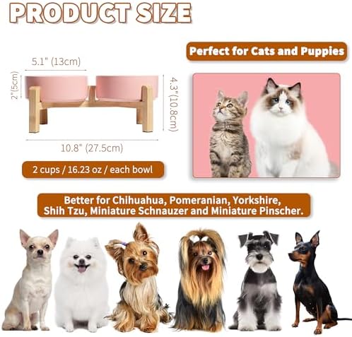 Elevated Ceramic Dog Bowl, 2 Cups Dog Food and Water Bowl Set with Stand - Image 2