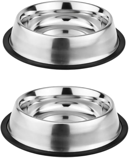 2 Pack Stainless Steel Dog Bowls – 16 fl oz Anti-Skid Food & Water Bowls for Small Dogs, Puppies & Cats|Dog Food & Water Bowl|Dog Feeding Bowl (Silver)