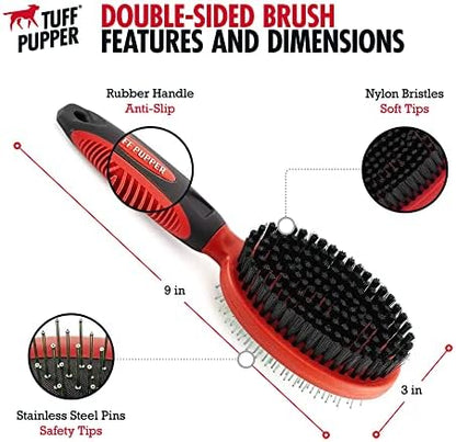 Tuff Pupper Double Sided Dog Brush, Detangling Tool for Dogs and Cats, Pin & Bristle Pet Brush, for and Hair Types, With Comfort-Grip Anti-Slip Handle, Brown, Black, White - Image 5