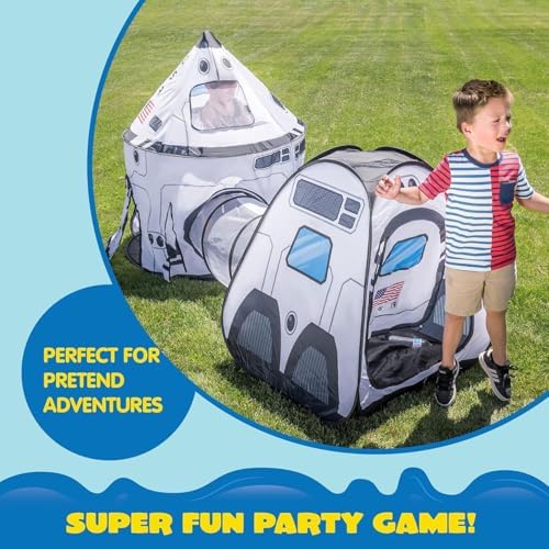 JOYIN White Rocket Ship Pop up Play Tent with Tunnel and Playhouse Kids Indoor Outdoor Spaceship Tent Set - Image 5