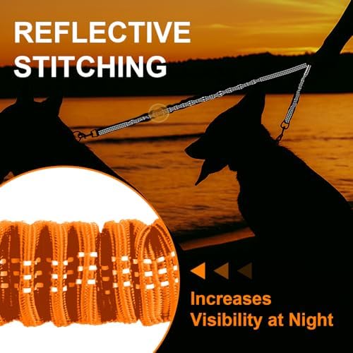MingXpet 2 Dog Leash, Dog Leash for 2 Dogs, 360° Swivel No Tangle Double Walking Training Leashes for Large Dogs that Pull, Comfortable Shock Absorbing Reflective Bungee, Orange - Image 5