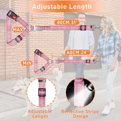 Seyezo Dog Car Seat Belt for Car, 2 Piece Set Retractable Dog Car Harness Adjustable Reflective Dog Seatbelt for Vehicle Headrests, Dog Safety Restraint Seatbelt Heavy Duty& High Elastics, Pink - Image 6