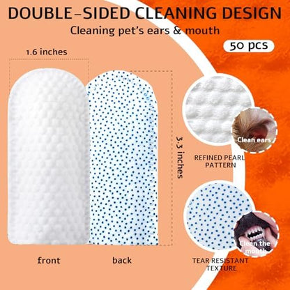 Dog Dental Wipes and Dog Teeth Cleaning Wipes, Puppy Tooth Brushing Kit Alternative for Dental Wipes for Dogs Teeth and Cat Tooth Brush Use, Non Woven Lick Safe No Rinse, 50 Count - Image 2