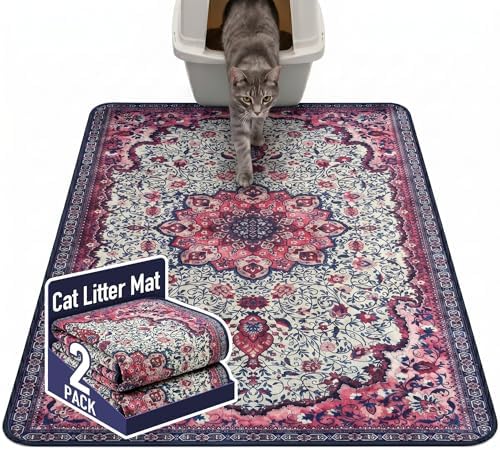 Hompet Cat Litter Mat 2 Pack, 48x60 Large Machine Washable Trapping Mats for Cats, Super Absorbent & Urine-Proof Cat Litter Box Mat for Floor, Waterproof & Non Slip Kitty Litter Rug by Hompet