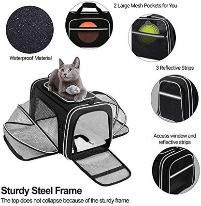 TSA Airline Approved Large Pet Travel Carrier,4 Sides Expandable with 2 Mesh Pockets,3 Entry, Soft Sided Collapsible Dog Carrier for 2 Cats,Kittens,Puppies,Dog, X-Large, Black & White - Image 5