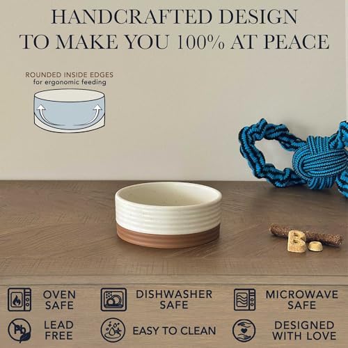 Mora Ceramic Pet Bowl Size Small - Food/Water Dish for Puppy Dogs, Cats, Guinea Pig, Rabbit, Hamster, Snake, ect. 11oz or 2 Cups - Basic Bowls for Your Dog or Cat, Mix and Match for a Set - Vanillla - Image 3