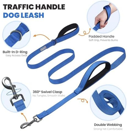 VIVAGLORY Double Handle Dog Leash Twingrip, 5ft x 1in, M, Navy - Image 3