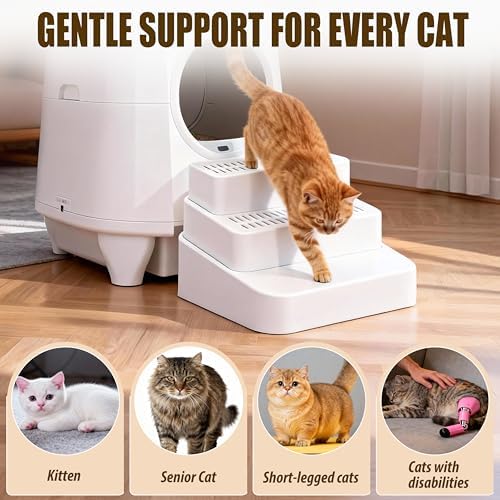 3 Steps Cat Litter Box Step with Cleaning Brush for Automatic Litter Boxes - Image 7
