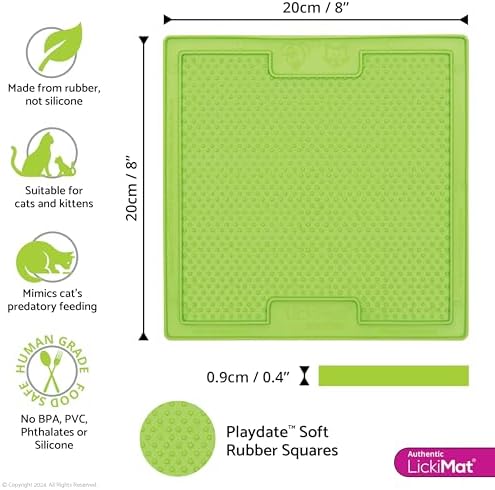 LickiMat Classic Soother, Cat Slow Feeder Lick Mat, Boredom Anxiety Reducer; Perfect for Food, Treats, Yogurt, or Peanut Butter. Fun Alternative to a Slow Feed Cat Bowl or Dish, Green - Image 2
