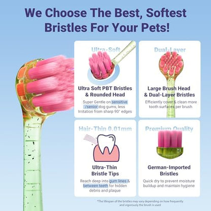 Dog Toothbrush for Medium and Large Dogs, 2pcs, Ultra Soft Bristle, Long-Lasting Handle, Pet Tooth Brush and Dog Dental Care Kit, Super Thin Bristle Gentle on Gum for Sensitive Pets, Green - Image 3