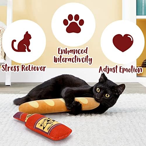 CiyvoLyeen Plush Bread Wine Bottle Catnip Toys for Indoor Cats 2 Pack - Image 4