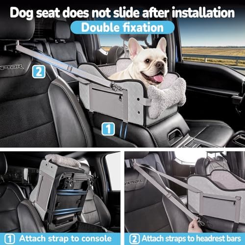 Center Console Dog Car Seat,Pet Puppy Middle Console Dog Car Seat for Small Dogs (Grey, Large) - Image 5