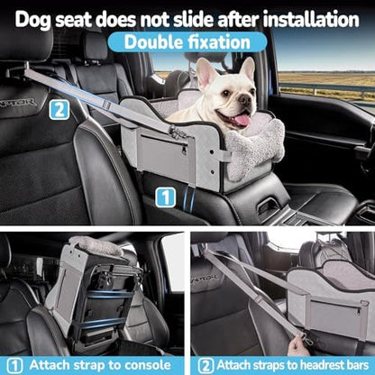 Center Console Dog Car Seat,Pet Puppy Middle Console Dog Car Seat for Small Dogs (Grey, Large) - Image 5