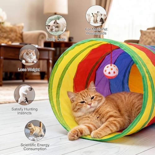 Bemodst S-Type Cat Tunnel, 2 Way/3 Way/4 Way/5 Way Collapsible S-Shape Small Animal Tubes Kitty Tunnels Interactive Maze House Toy with Storage Bag for Kitten Puppy Rabbit Guinea Pig (Rainbow-5 Way) - Image 3