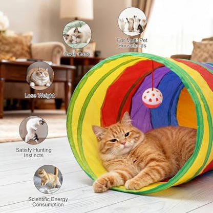 Bemodst S-Type Cat Tunnel, 2 Way/3 Way/4 Way/5 Way Collapsible S-Shape Small Animal Tubes Kitty Tunnels Interactive Maze House Toy with Storage Bag for Kitten Puppy Rabbit Guinea Pig (Rainbow-5 Way) - Image 3