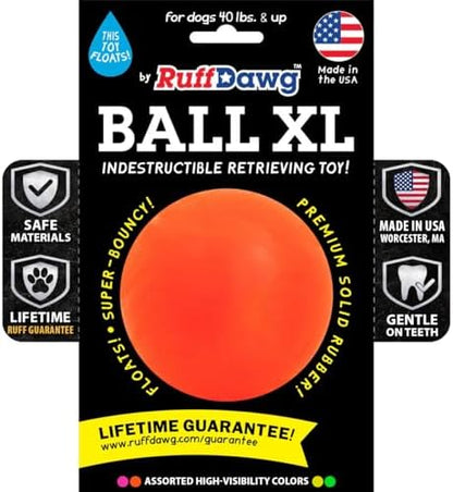 Ruff Dawg Indestructible Dog Ball XL 3.5” – Heavy-Duty Rubber Fetch Toy for Aggressive Chewers – Extreme Bounce, Floats, BPA & Latex Free – Made in USA, Color Varies by RuffDawgDogToys