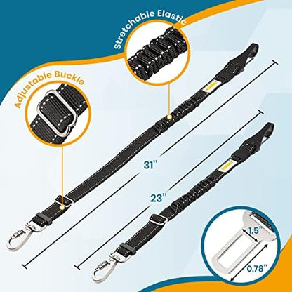 Pawbee 3-in-1 Safety Dog Seat Belt for Cars, Adjustable, Elastic Bungee Harness with Easy Clip for Medium to Large Dogs, 2 Pack - Image 5