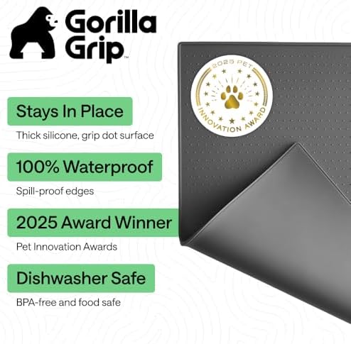 GORILLA GRIP Dog Food Mat, 100% Waterproof Silicone, 18.5x11.5 Charcoal - Image 2