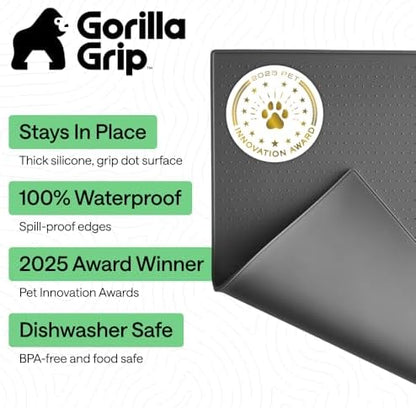 GORILLA GRIP Dog Food Mat, 100% Waterproof Silicone, 16x10 Charcoal - Image 2