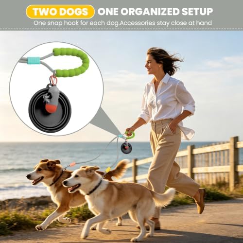 Double Dog Leash, Hands Free Dog Leash Set w/Sponge Handle, Adjustable 4.9-9.8ft for Walking Jogging Running Training, Multifunctional Handheld Crossbody Waist for Small Medium Dogs - Image 4