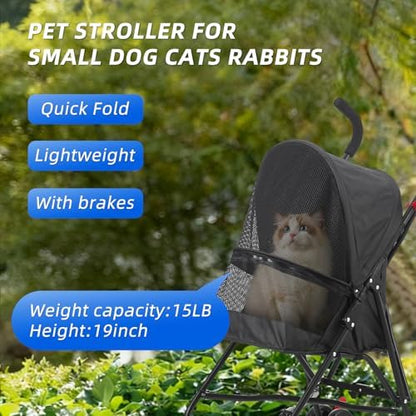 Pet Stroller Oxford Cloth Foldable Dog Strollers for Small Dogs and Cats Suitable for All Road Surfaces Wide-View Panoramic Window 4 Wheels with Brakes Portable Design, Easy to Store (Black) - Image 2