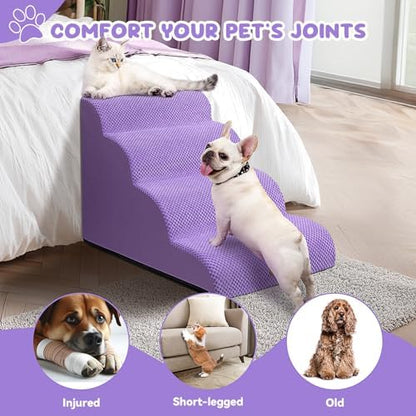 Zerbuger Dog Ramp and Stairs for Bed, Purple 4 Steps 20" H, Nonslip Cover - Image 3