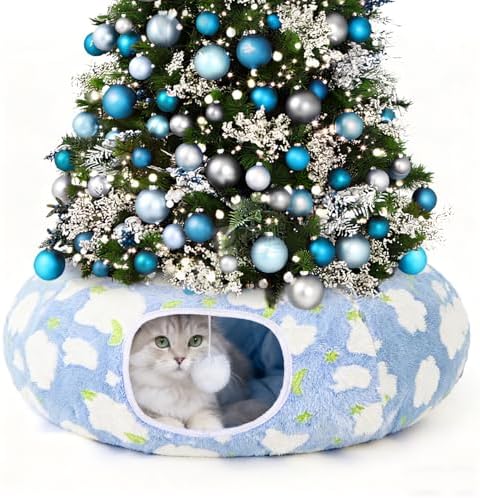Cat Tunnel Bed, Foldable Cat Donut Tunnel with Removable Cushion, Toy Ball & Social Windows, Stress Relief Fun, Round Pet Play Tunnel for Indoor Cats, Kittens and Small Pets (3D Cloud Pattern) - Image 2
