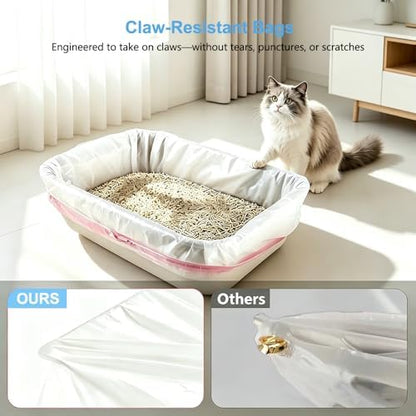 Drawstring Cat Litter Box Liners,15 Count 36" x 18" Jumbo Cat Litter Pan liners, 2 Mil Thick Claw Resistant Cat Pan Liner (White, 36" x 18" (15 Counts)) - Image 5