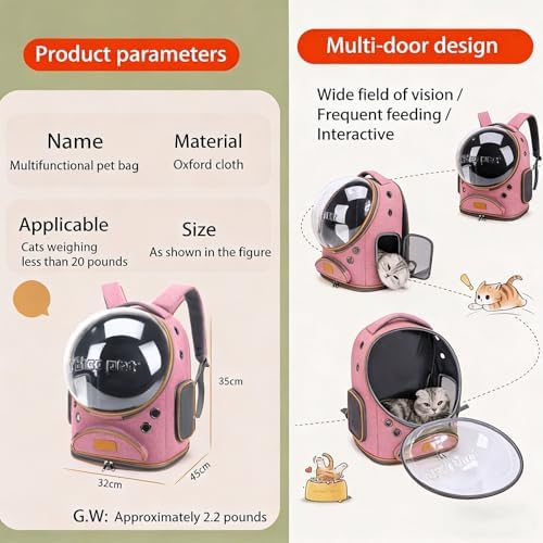 Cat Backpack Carrier, Breathable Cat Carrier Large Space Bubble Pet Backpack for Small Dog and Large cat up to 18lbs, Transparent & Foldable Pet Carrier for Travel Hiking (Pink) - Image 2