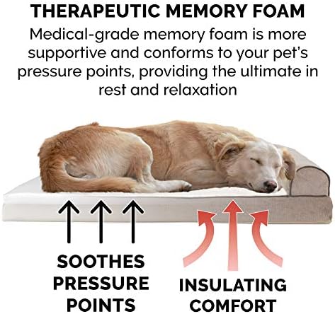 Furhaven Memory Foam Dog Bed for Medium/Small Dogs w/ Removable Bolsters & Washable Cover, For Dogs Up to 35 lbs - Sherpa & Chenille Sofa - Cream, Medium - Image 5