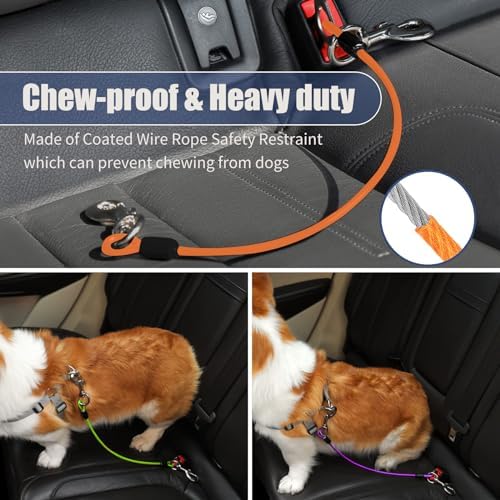 Dog Seat Belt Harness for Car,Dog Seatbelt of Coated Wire Leash Safety Restraint,No Chew Tether Cable Vehicle,Double Clips & Latch(Orange, 24 inch/60 CM) - Image 4
