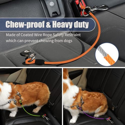 Dog Seat Belt Harness for Car,Dog Seatbelt of Coated Wire Leash Safety Restraint,No Chew Tether Cable Vehicle,Double Clips & Latch(Orange, 24 inch/60 CM) - Image 4