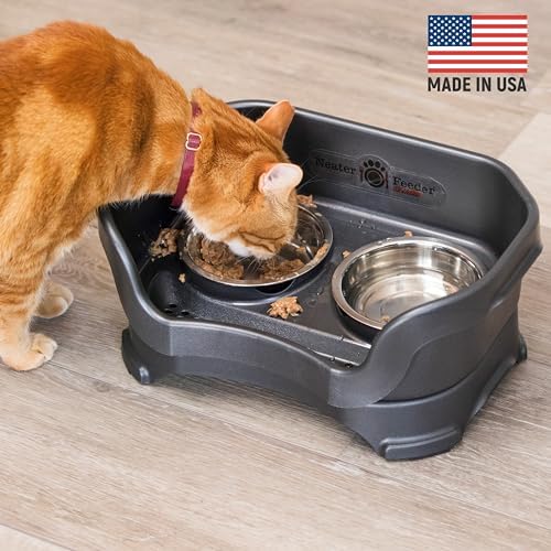 Neater Pet Brands Neater Feeder Deluxe Mess Proof Cat Bowls Elevated, Made in USA, No Spill Raised Bowls for Indoor Cats, Stainless Steel Food and Water Bowl Set, Pet Dish Feeding Station, Black - Image 2
