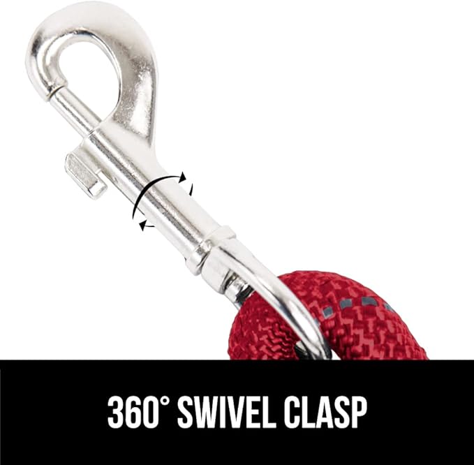 GORILLA GRIP Dog Leash, Heavy Duty Reflective Rope Leashes for Large, Medium, Small Breed Dogs, Puppy Training Essential for Walks, Hikes, Soft Handle, Rotating Metal Clip, Waste Bag Dispenser, Red