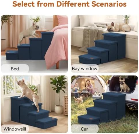 Zerbuger Dog Stairs with Storage, Navy Blue 4 Steps Dog Ramp no Condo - Image 6
