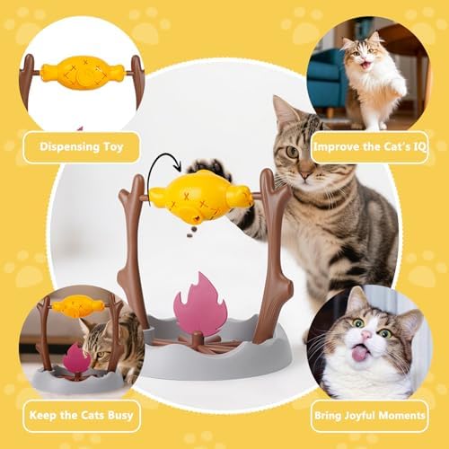 Cat Slow Feeder, Interactive Cat Puzzle Toy & Treat Dispenser, BBQ Campfire Grill Design with Adjustable Rotating Roast, Food Dispensing Enrichment Toy for Indoor Cats & Kittens(Rotating Roast) - Image 2