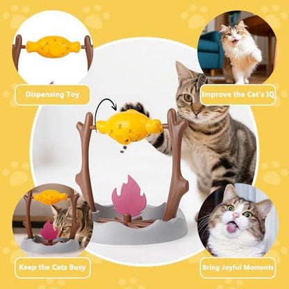 Cat Slow Feeder, Interactive Cat Puzzle Toy & Treat Dispenser, BBQ Campfire Grill Design with Adjustable Rotating Roast, Food Dispensing Enrichment Toy for Indoor Cats & Kittens(Rotating Roast) - Image 2