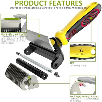 Spring Blossoms-2 in 1 Professional Grooming Rake for Cats & Dogs-Dematting Comb for Easy Mats & Tangles Removing,Pet Brush Safe No More Nasty Shedding and Flying Hair (Lemon Yellow) - Image 3